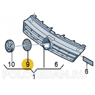 Решётка с сотовой структурой для VW Polo седан, VAG 6R0853343AH81