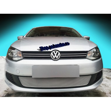 Защита радиатора VW Polo седан PREMIUM  (c 2010 г.в. по 2015 г.в.) (хром)